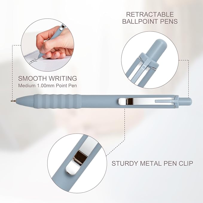 Aisibeiger Ballpoint Pens Black Ink Ball Point Pen with Super Soft Grip Medium Point 1.0mm Office Pens (Silver 12-count)