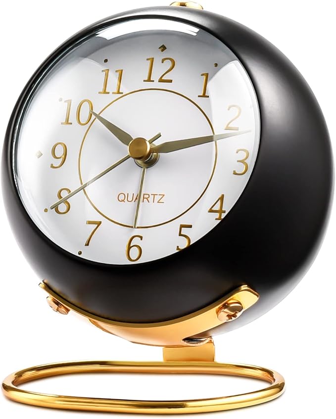 Tetino Analog Alarm Clocks,Retro Backlight Cute Simple Design Small Desk Clock with Night Light,Silent Non-Ticking,Battery Powered,for Kids,Bedroom,Travel,Kitchen,Bedside Desktop. (Black)