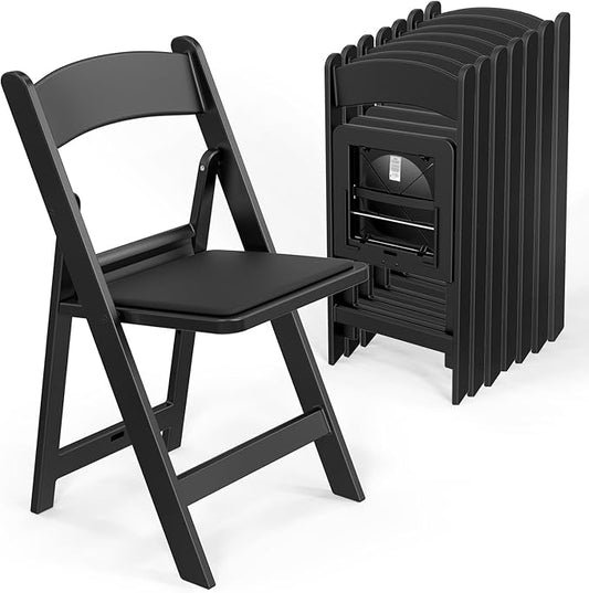 VINGLI Resin Folding Chairs with Cushion, Foldable Plastic Chair with Comfortable Padded Seats, Perfect for Event Party Indoor Outdoor, Black, 8 PC