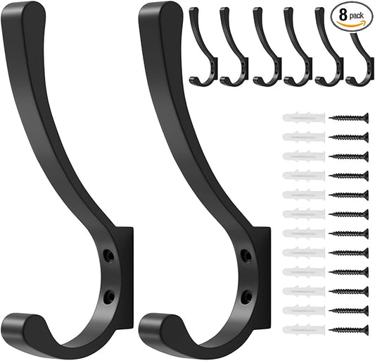 saffruff 8-Pack Wall Mount Coat Hooks, Heavy Duty Metal Hooks