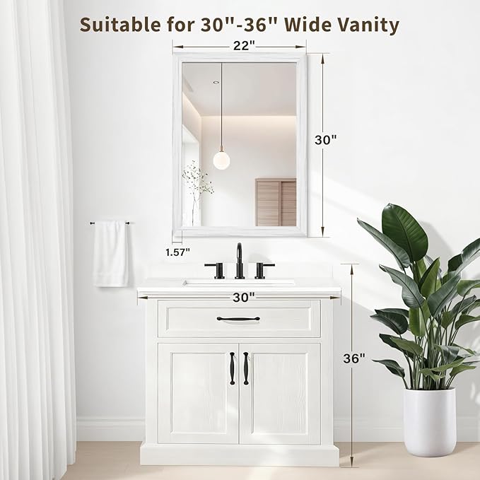 White Grey Wood Effect Framed Wall Mirror, 22x30 Rectangle Mirror,