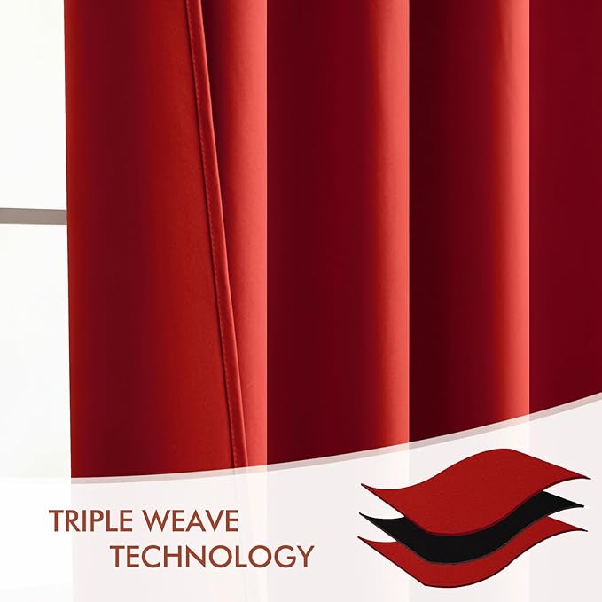 MIULEE Christmas Red Back Tab Blackout Curtains 90 Inches Long 2 Panels Set