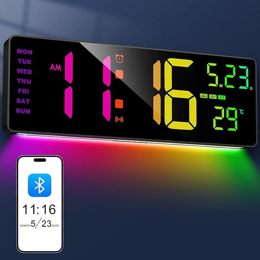 XREXS 16.3" Bluetooth Large Digital Wall Clock