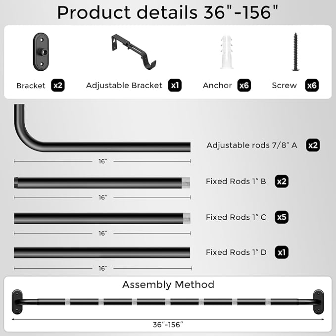 Curtain Rods 36-152 Inch, Living Room, Sliding Door