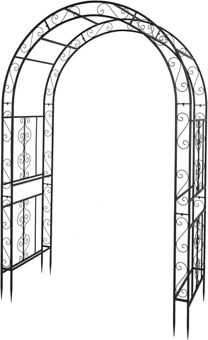 VINGLI Garden Arbor, Arch Archway for Wedding Ceremony Party, Steel Garden Trellis for Plant Climbing, Christmas Garden Decorations Pergola for Garden, Backyard, Lawn (Black, 52.2x22.8x83.9in)