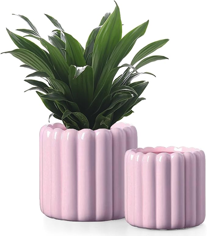 Ceramic Plant Pots,6 inch+4.7 Inch Planter Pot with Drainage Holes,Ceramic Planters for Indoor Plants,Modern Flower Pots for Indoor Outdoor Plants House & Office DÃ©cor,Pink