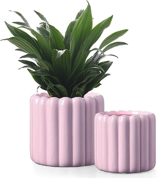 Ceramic Plant Pots,6 inch+4.7 Inch Planter Pot with Drainage Holes,Ceramic Planters for Indoor Plants,Modern Flower Pots for Indoor Outdoor Plants House & Office DÃ©cor,Pink