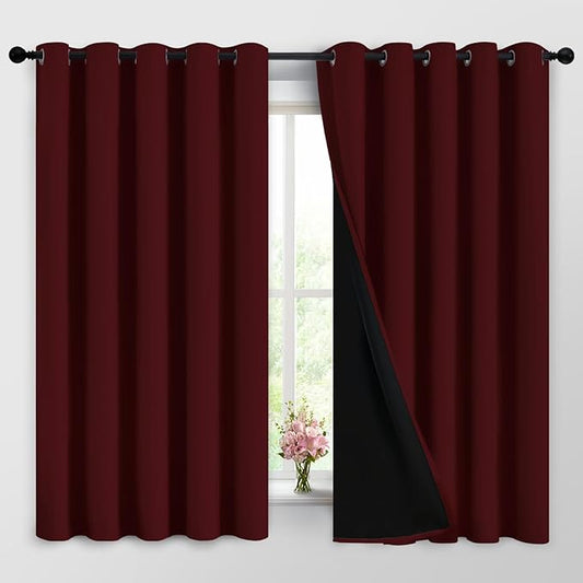 Yakamok 100% Blackout Curtains for Living Room, Noise Reducing Drapes, Thermal