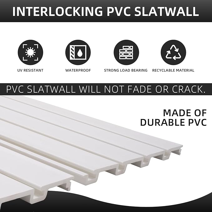 Slatwall Panel Garage Organizer Heavy Duty Wall Mounted, PVC Slat Panels Home