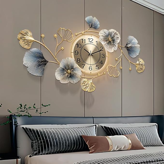 Large Metal Wall Clocks with Led Light, Silent Creative Decorative Clock