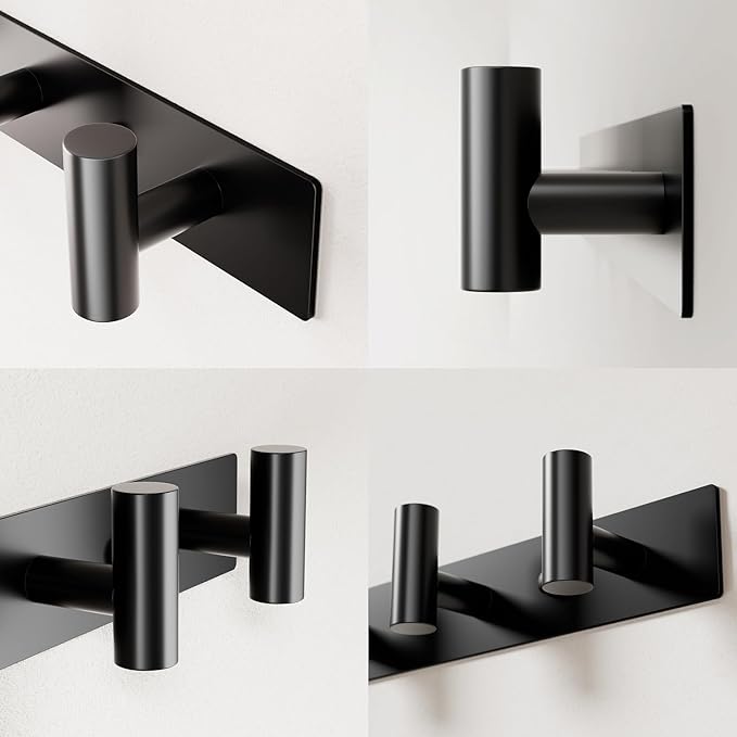 GWAAZXGZ Black Wall Mounted Coat Rack – 5 T-Shaped Pegs