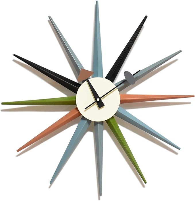 Mid Century Modern Wall Clock Large Silent Non Ticking 18 inch Solid Wood Retro