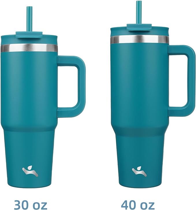 30 oz Tumbler with Handle and 2 Straws,2 in 1 Lid Insulated Water Bottle Stainless Steel Travel Coffee Mug,Blue