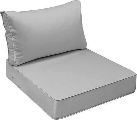 AAAAAcessories Outdoor Seat Cushions for Chairs, Fade-Resistant, Waterproof Patio Furniture Replacement Cushions, 25.5" x 25.5" x 5" + 25.5" x 13.5", Gray