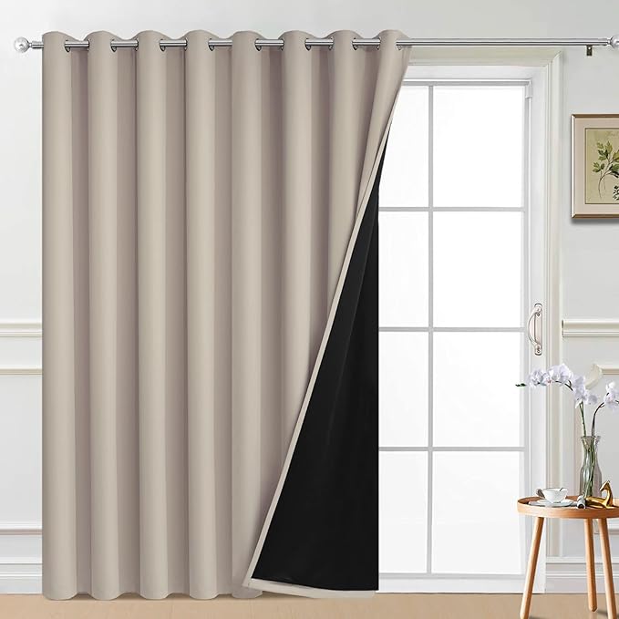 Yakamok Total Blackout Extra Wide Patio Sliding Door Curtains, Grommet Thermal