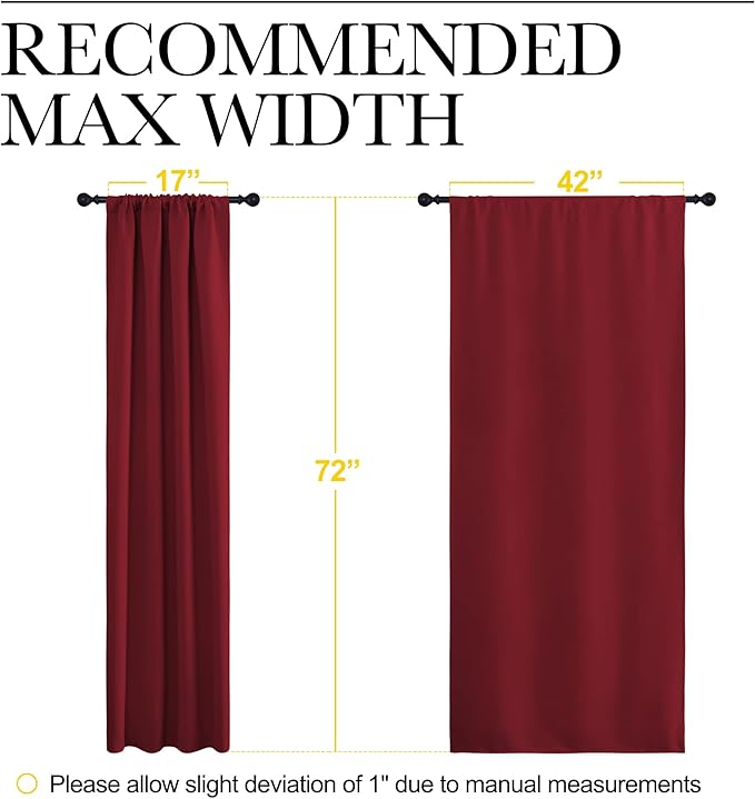NICETOWN Christmas Burgundy Red Blackout Curtains 72 inches Long, Privacy Room