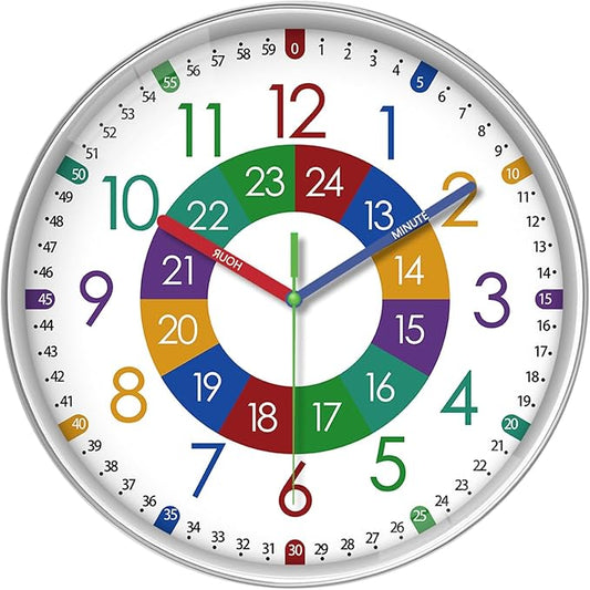 XFM Wall Clock for Kids 16 Inch Kids Teaching Wall Clocks Battery Operated