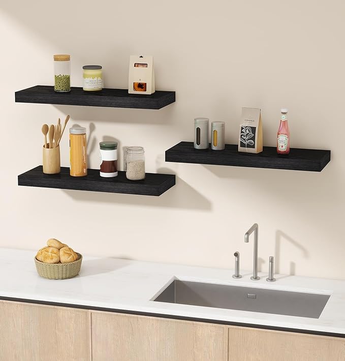 Vervida® 6 Pack Black Floating Shelves, Holds Up to 37 Lbs,