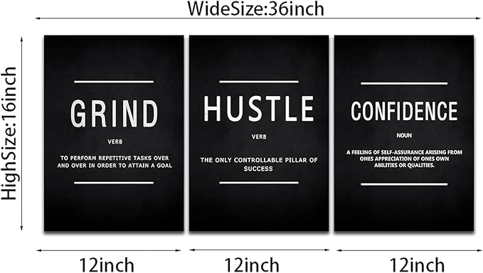 KAWAHONE Motivational Success Canvas Wall Art, Grind Hustle Confidence Wall