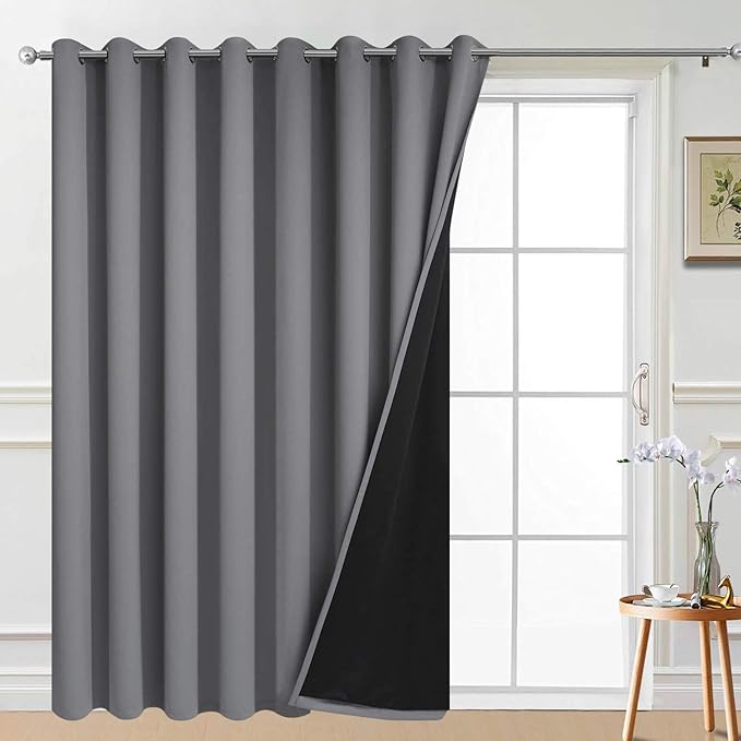 Yakamok Total Blackout Extra Wide Patio Sliding Door Curtains, Grommet Thermal