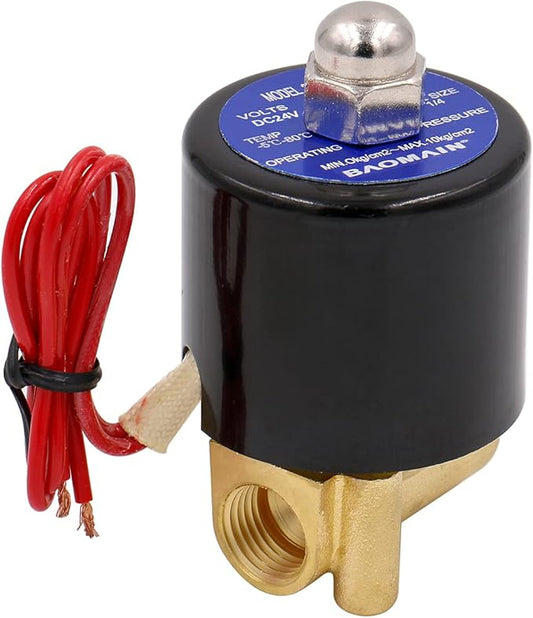 BAOMAIN 1/4" DC 24V Brass Electric Solenoid Valve, Normally Closed (N/C) 2W-025-08 for Water, Air, Gas & Low Viscosity Oil