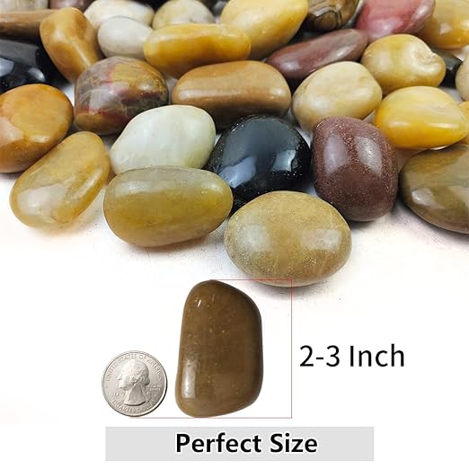 YISZM 5lbs Pebbles for Indoor Plants, 2-3 Inch Mixed Color High Polished Large River Rocks Outdoor Decorative Stones Vase Filler Fish Tank Aquariums Landscaping Garden Outdoor and Indoor DIY