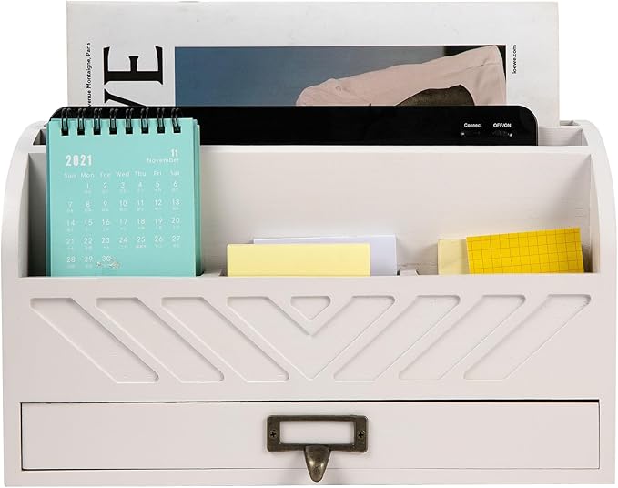 VERGOODR Solid Wooden Desk Drawer Organizer Desktop File Sorter,Desktop Mail Organizer with Handle For Office Supplies,Office Desk Accessories & Workspace Organizers for Home Organization (white)