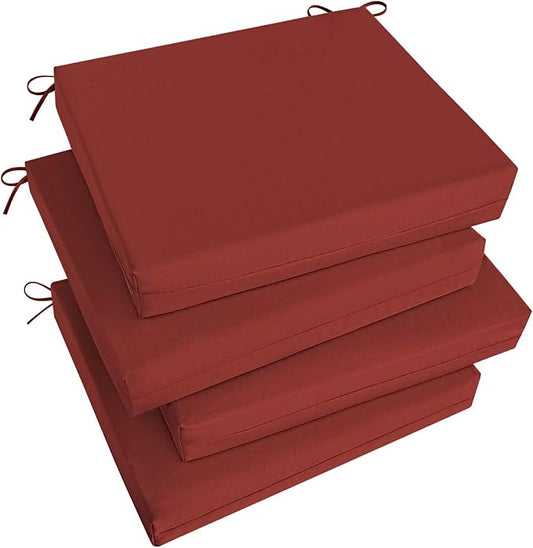 Basic Beyond Outdoor Chair Cushions Set of 4, Square Corner Outdoor Cushions for Patio Furniture, Water Resistant Patio Chair Cushions with 2 Ties, 18.5x16x3, Brick Red