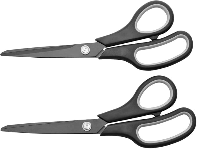 CCR Scissors 8 Inch Soft Comfort-Grip Handles Sharp Titanium Blades, 2-Pack
