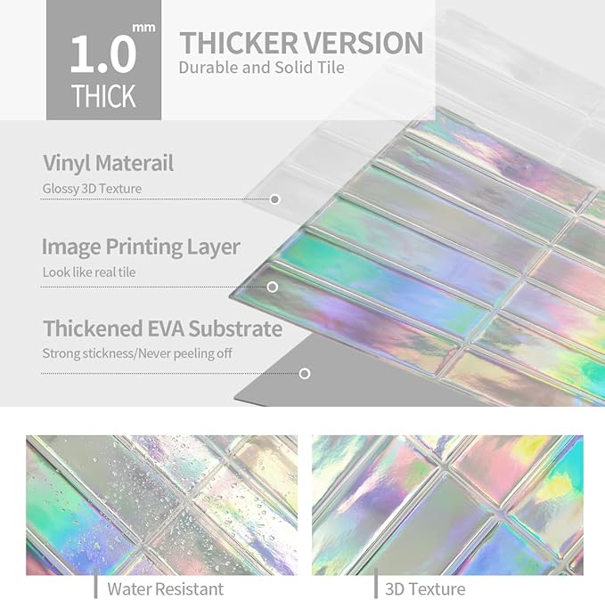 Peel and Stick Backsplash 3D Wall Tiles, Self-Adhesive, Oil Proof, Waterproof