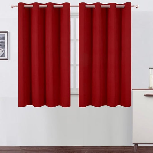 LEMOMO Blackout Curtains 66 x 54 Inch Long Red Curtains Set of 2 Panels Room