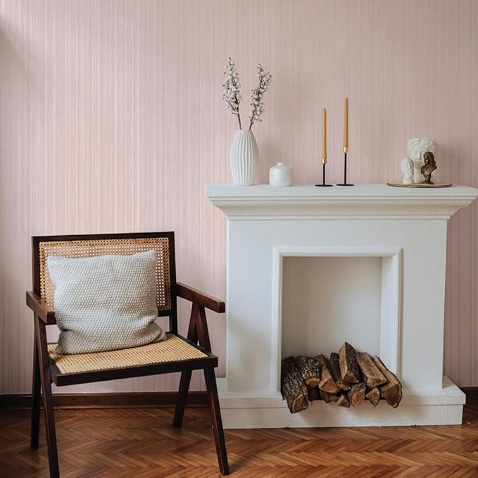 Tempaper Textured Metallic Pink Faux Grasscloth Removable Peel and Stick