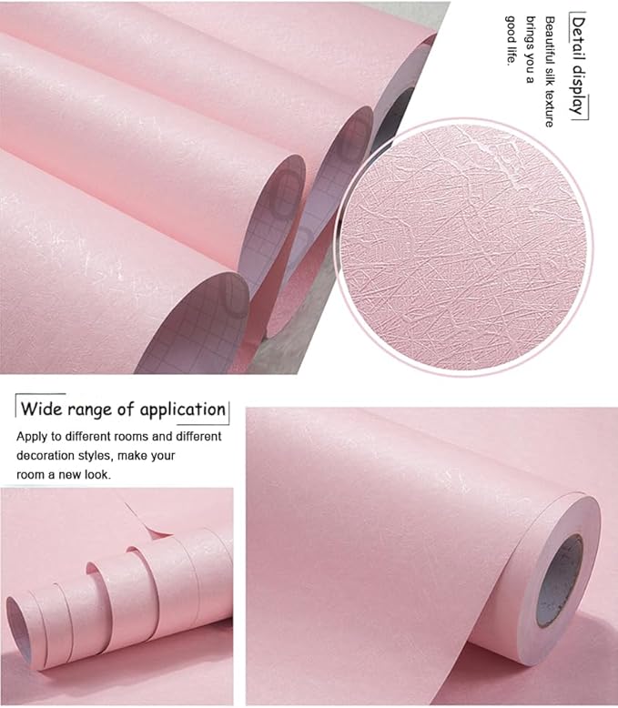 Cohoo Home 512inL 15.7inW Silk Pink Wallpaper Peel and Stick Contact Paper Pink