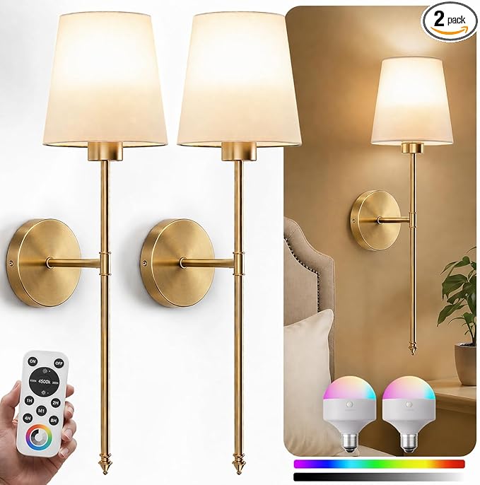 IRONPAX Wall Sconces Battery Operated Set of 2, Wireless Rechargeable Wall