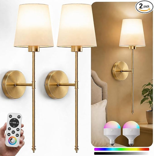 IRONPAX Wall Sconces Battery Operated Set of 2, Wireless Rechargeable Wall