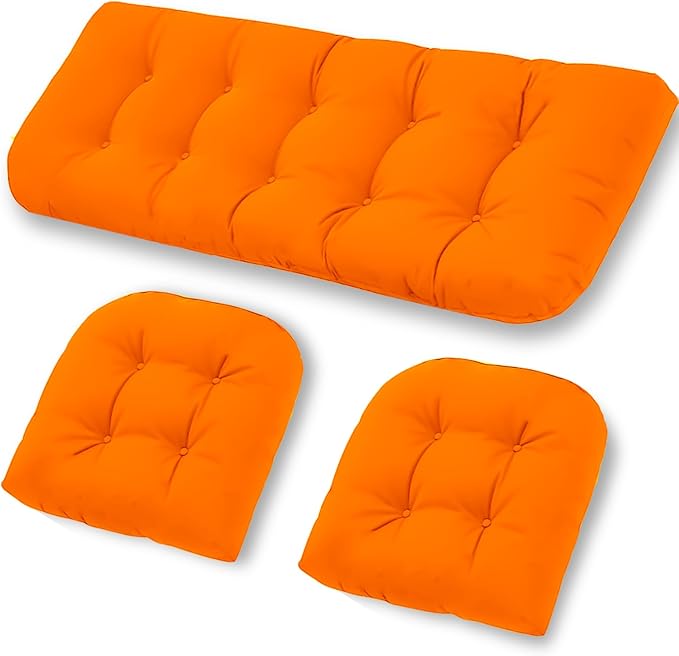 Patio Furniture Cushions Outdoor, Waterproof Wicker Chair Cushions Set of 3, 1 Loveseat & 2 Seat Pads, Thick Outdoor Replacement Cushions for Porch Lawn Bench Couch Sofa Swing, Orange