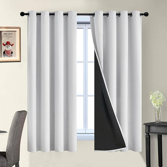 Yakamok 100% Blackout Curtains 63 Inches Long, 2 Thick Layers Heat and Full