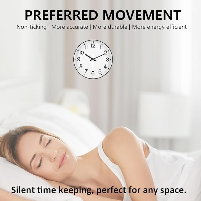 Black Wall Clock, 8 Inch Wall Clocks Battery Operated, Round Modern Non Ticking