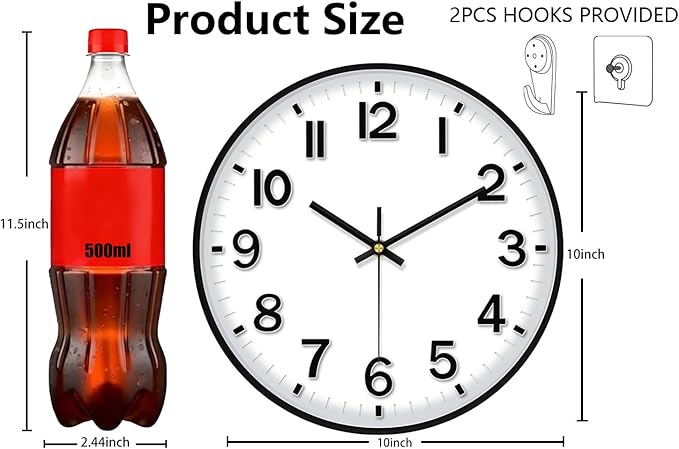 Modern Wall Clock, 10 Inch Digital Wall Clocks Battery Operated, Round Non