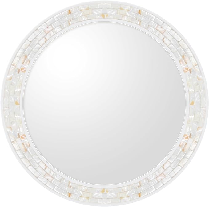 Large Round Mirror 36 Inch, Natural Mother of Pearl Inlay Mosaic Frame Circle