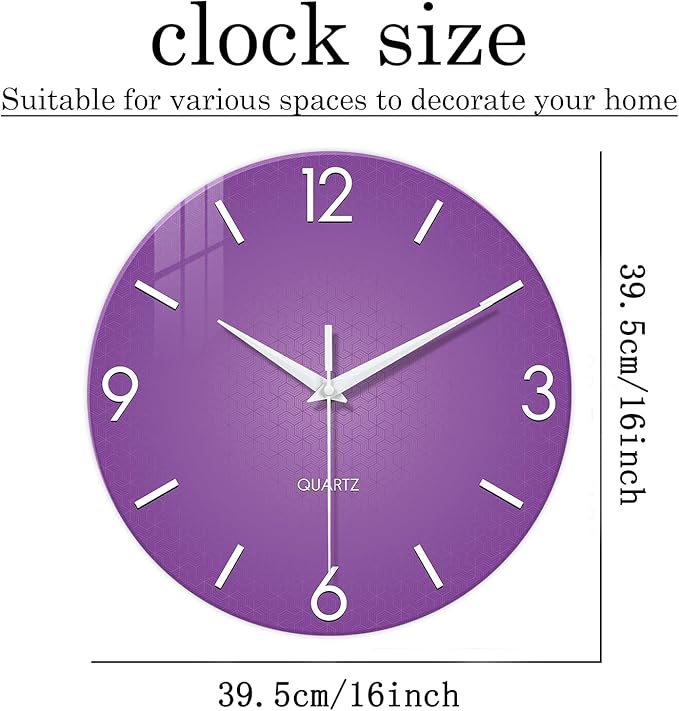 XFM Purple Wall Clock for Girls Bedroom Analog Simple Wall Clocks Battery