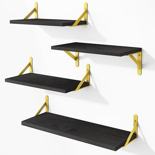 YGEOMER Floating Shelves for Wall, Different Sizes Black Wall Shelves for
