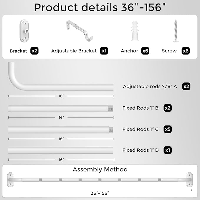 Curtain Rods 36-152 Inch, Living Room, Sliding Door
