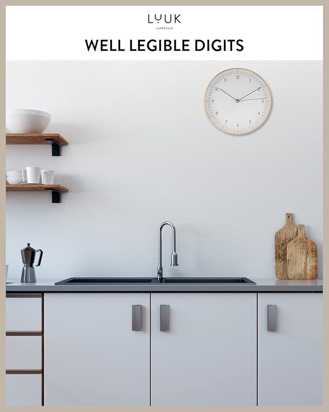 LUUK LIFESTYLE Silent Quartz wall Clock, Nordic and Minimalist Design, Interior
