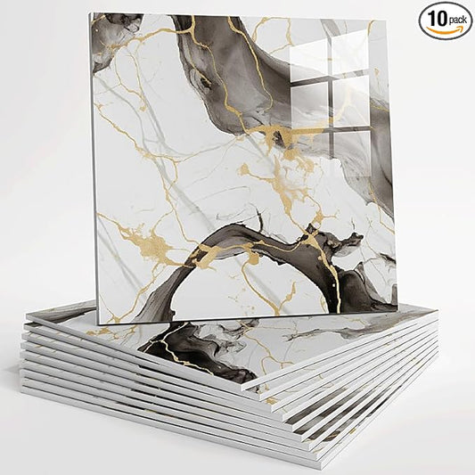 10pcs Peel and Stick Tile Shower Waterproof Marble Tiles Wall Panels,