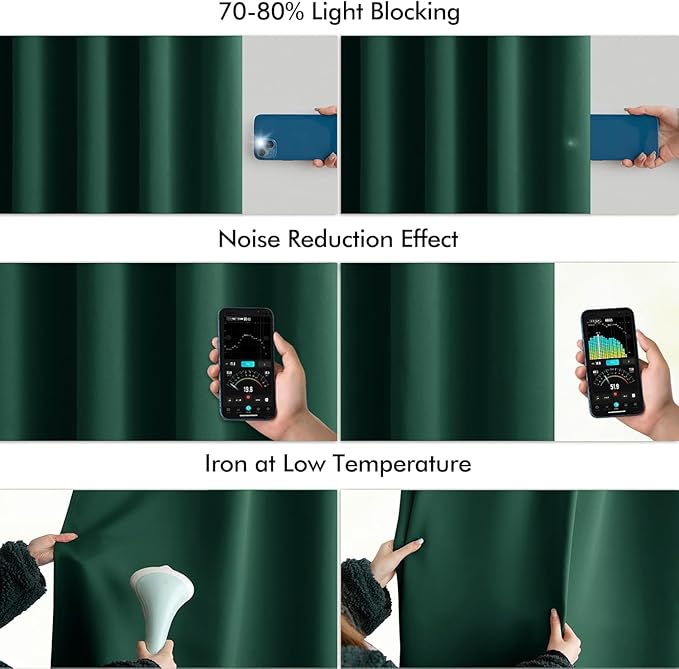 MIULEE Christmas Hunter Green Back Tab Blackout Curtain 96 Inch Long 2 Panels