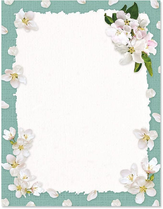 Current White Spring Bloom Floral Letter Paper - Spring Stationery Papers With Decorative Bloom Border, Printable Holiday, Wedding & Bridal Shower, & Invitation Sheets, Set of 25, 8 1/2" x 11"