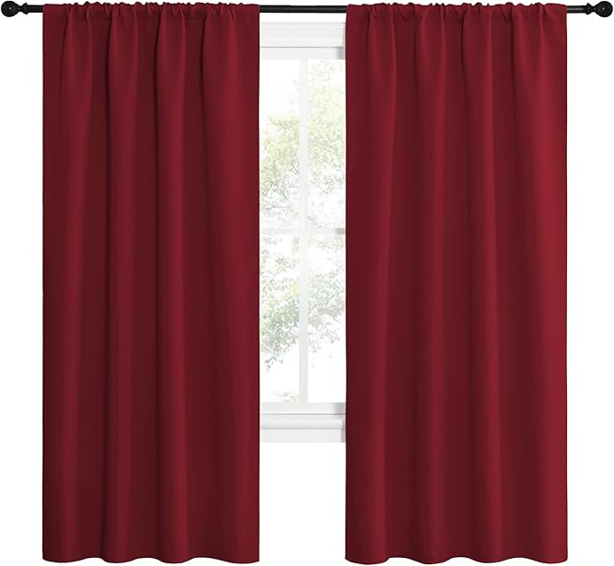 NICETOWN Christmas Burgundy Red Blackout Curtains 72 inches Long, Privacy Room