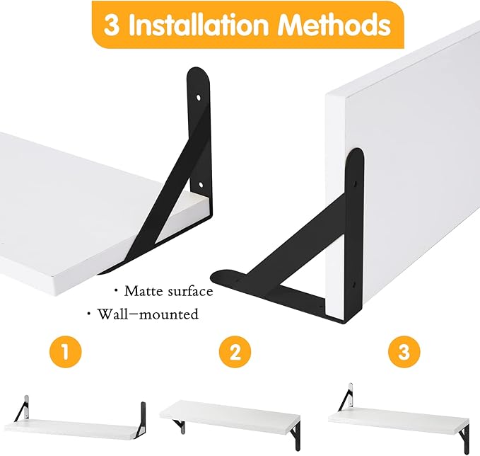 YGEOMER Floating Shelves for Wall, Different Sizes White Wall Shelves for