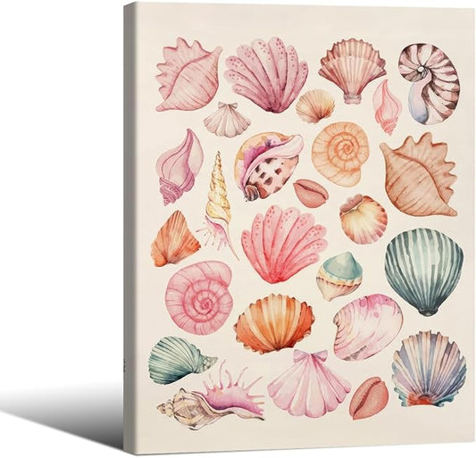Pink Seashell Posters Coastal Cowgirl Canvas Wall Art Trendy Beach Starfish